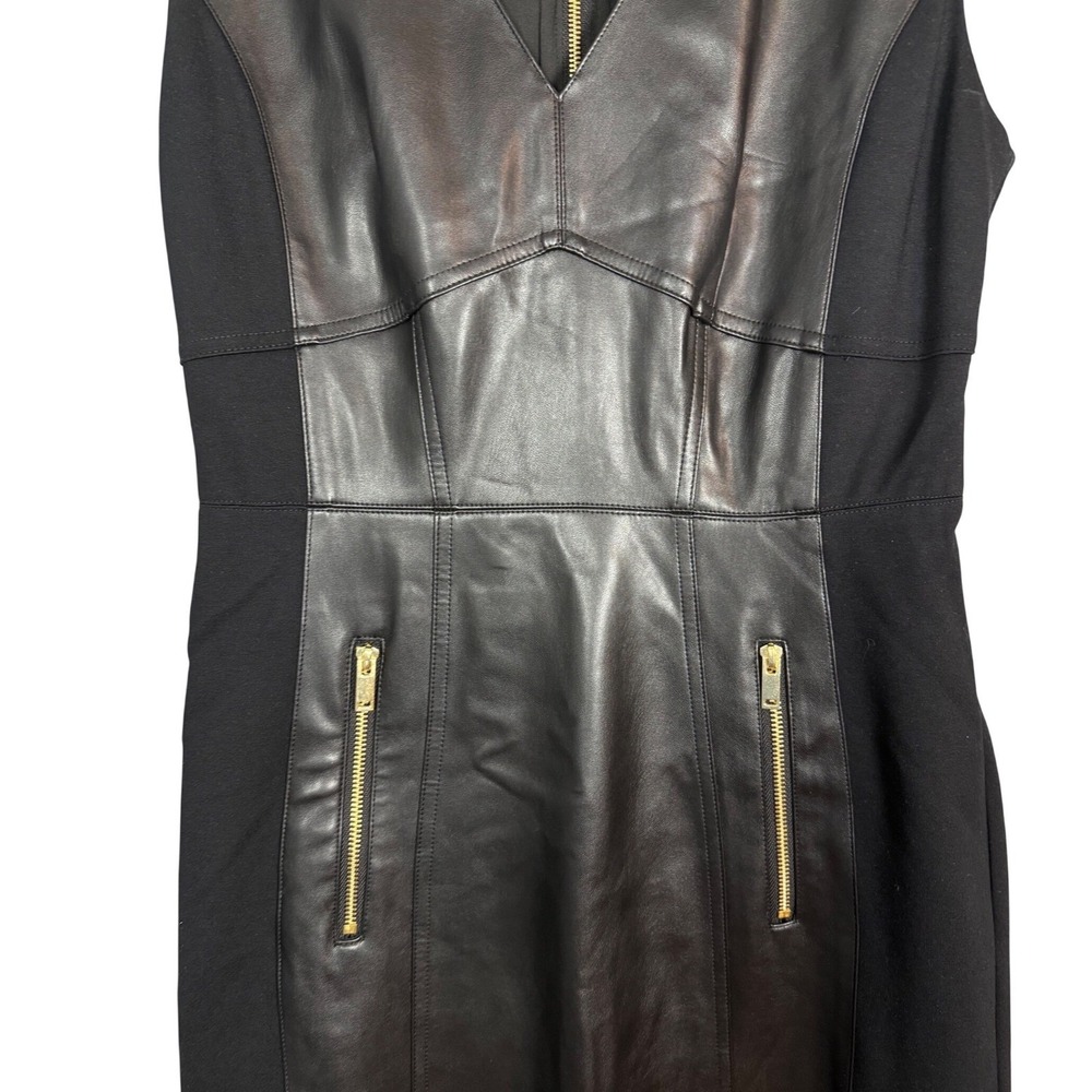 INC INTERNATIONAL CONCEPTS Women's V-Neck Faux-Leather Midi Dress, Black, Size 8 - Picture 7 of 10